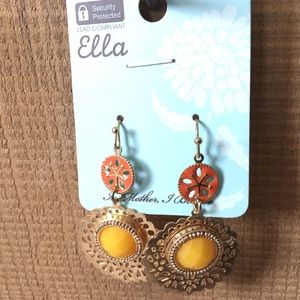 2/$12 Ella Gold Yellow Orange Dangle Earrings